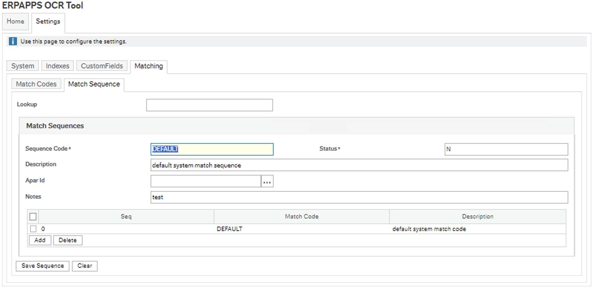 image showing the default match sequence